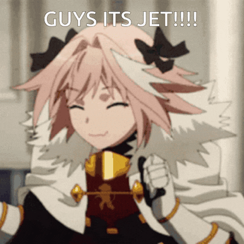 a picture of a girl with pink hair and the words " guys its jet "