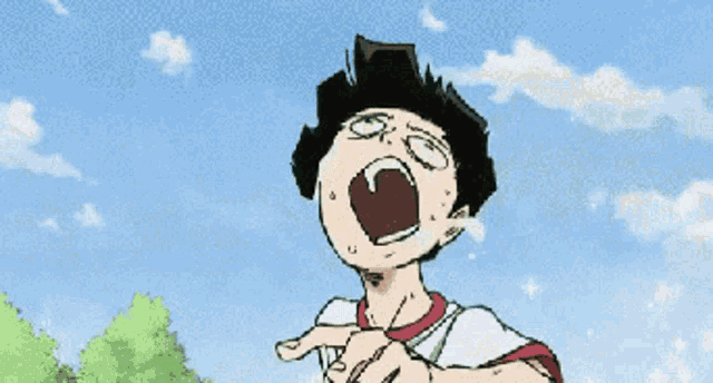 a cartoon of a boy screaming with his hands in the air
