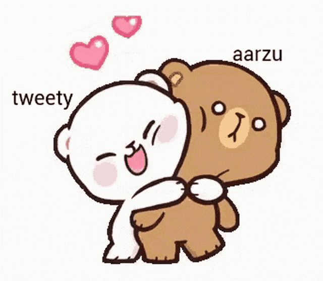 a couple of teddy bears hugging each other with hearts .