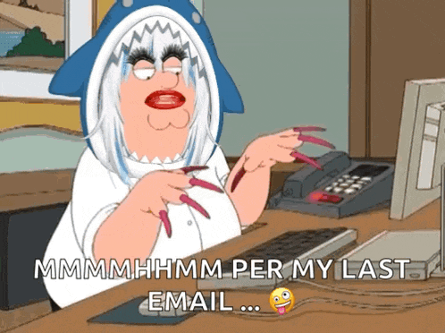 a cartoon of a woman in a shark costume is sitting at a desk with a computer ..