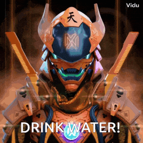 a robot with the words drink water written below it