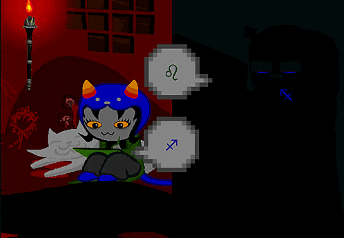 a cartoon drawing of a cat with horns and a zodiac sign