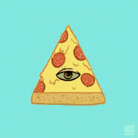 a slice of pepperoni pizza with an eye on it