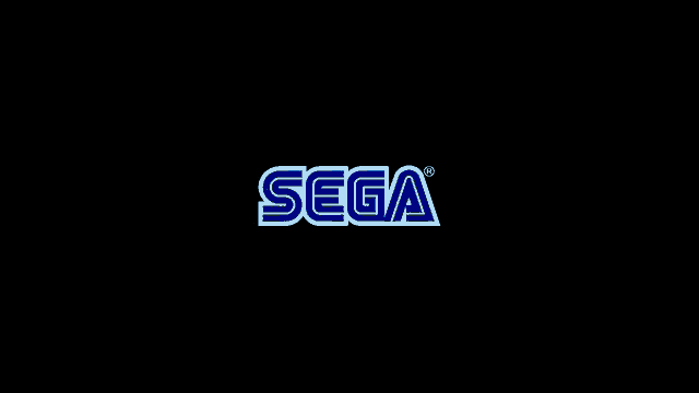 the sega logo is displayed in blue and white on a black background