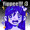 a pixel art drawing of a girl with blue hair .