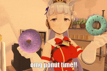 a cartoon girl is holding two donuts and says omg ponut time !