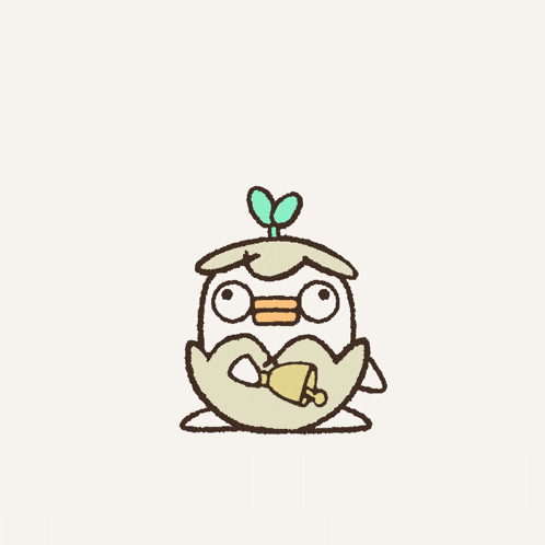 a cartoon drawing of a chicken with a plant growing out of its head