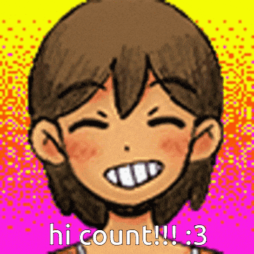 a pixel art drawing of a girl smiling with the words `` hi count !! '' .