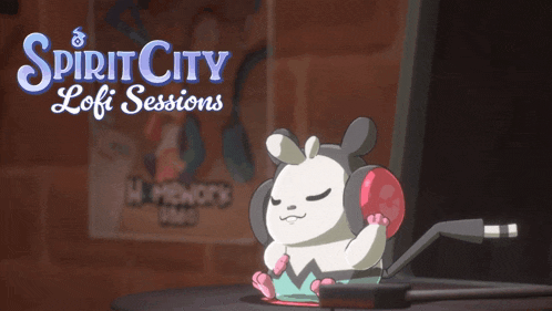 a poster for spirit city lofi sessions shows a cartoon character
