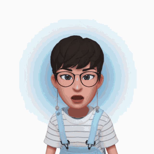 a cartoon character wearing overalls and a striped shirt