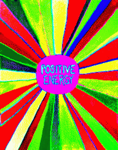 a colorful background with the words positive energy in a purple circle