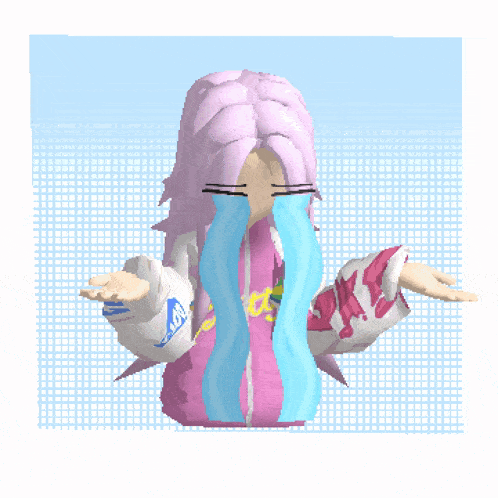 a pixel art drawing of a girl with pink hair and tears running down her face