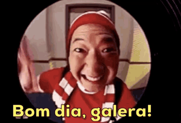 a picture of a man with the words bom dia galera