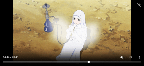a cartoon of a woman smoking a hookah with a time of 14:44