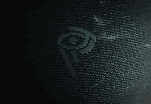 a dark background with a blue symbol on it that looks like an eye