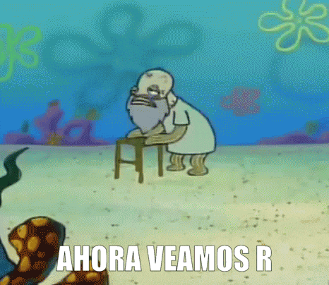 a cartoon of a man with a beard sitting on a stool with the words ahora veamos r below him
