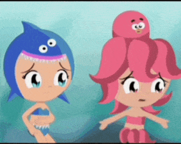 a cartoon of a shark and a mermaid talking to each other