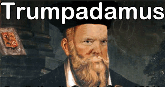 a painting of a man with a beard and the name trumpadamus on the bottom