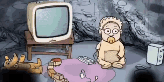 a cartoon baby is sitting in front of a television