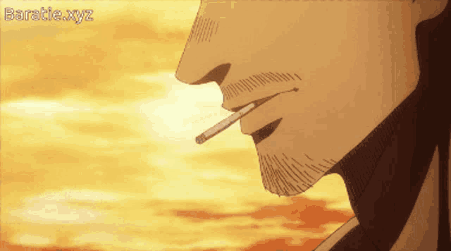 a close up of a man smoking a cigarette with baretie.xyz written in the corner