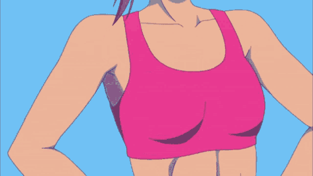 a woman wearing a pink sports bra stands with her hands on her hips