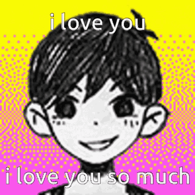 a black and white drawing of a boy with the words `` i love you so much '' written on it .