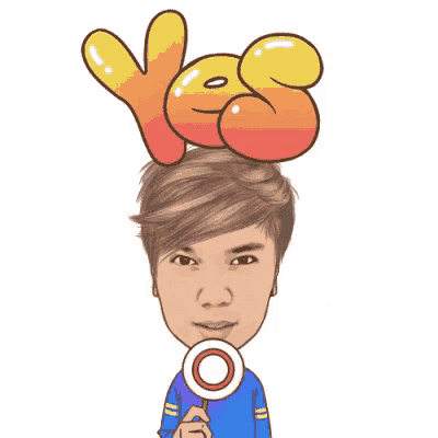 a cartoon of a man holding a yes sign in front of his head