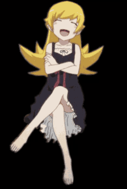 a girl with blonde hair is sitting with her legs crossed and her mouth open