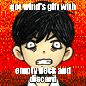 a cartoon of a boy with empty deck and discard written on it
