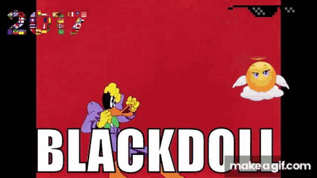 a picture of a cartoon character with the words blackdoll on it