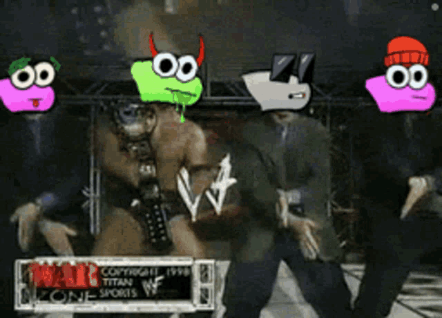 a cartoon drawing of a wrestling match with the words war zone sports