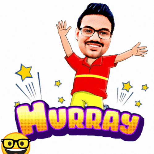 a cartoon of a man with the word hurray in the background