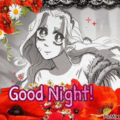 a black and white drawing of a woman with the words good night on the bottom