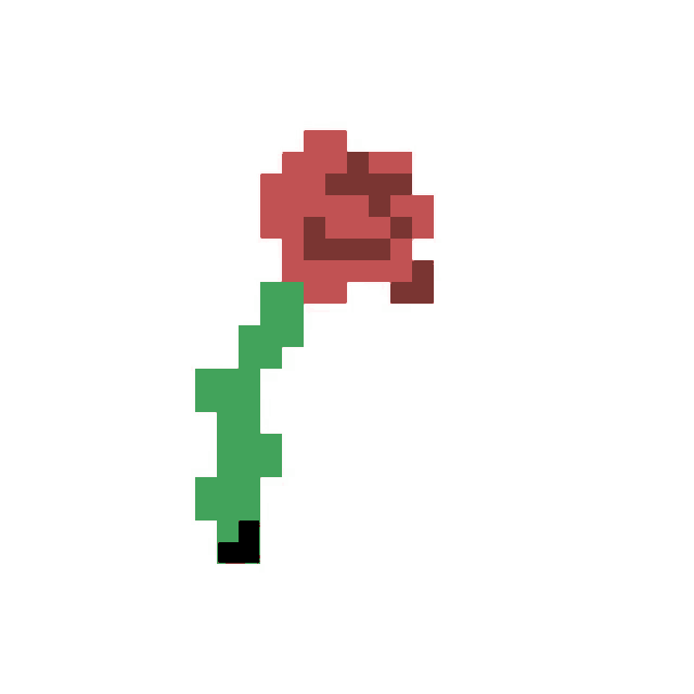 a pixel art of a rose with a green stem on a white background .