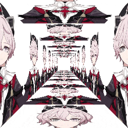 a drawing of a girl in a red and black outfit with a long tunnel behind her