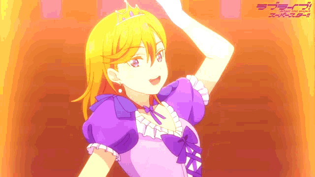a girl in a purple dress with a tiara on her head is dancing