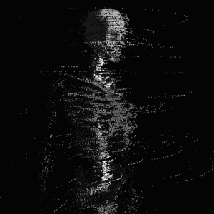 a black and white image of a skeleton made of dots