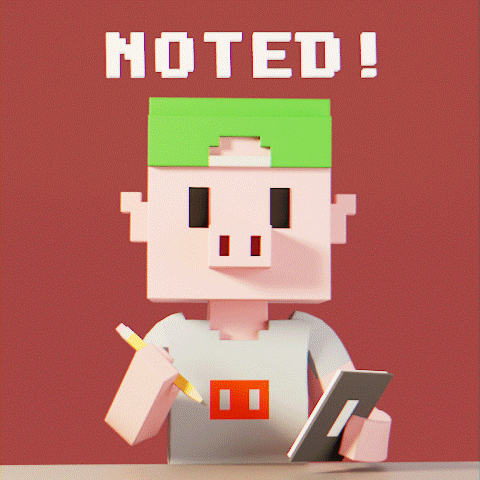 a cartoon character is holding a tablet and a pencil and the words noted above him