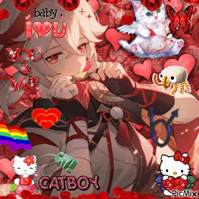 a picture of a girl surrounded by hearts with the words baby i love you on top