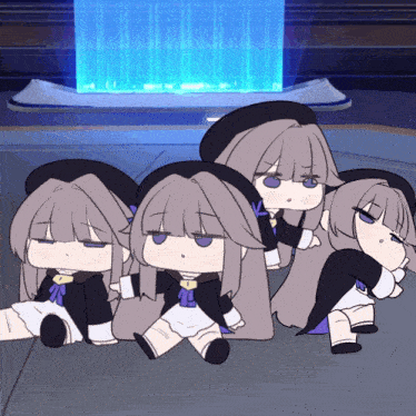 a group of cartoon characters are sitting on the floor
