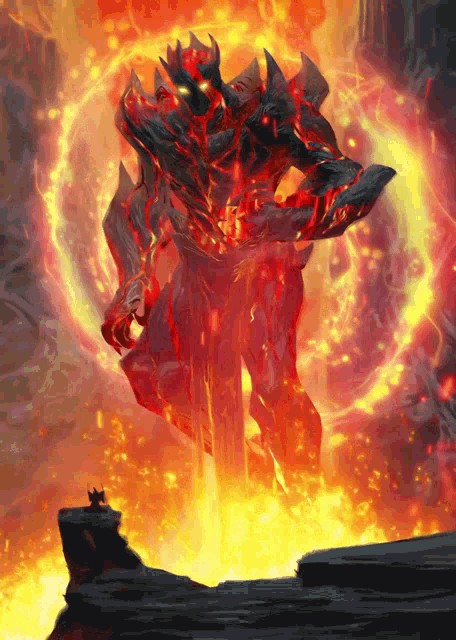 a painting of a monster made of fire and lava