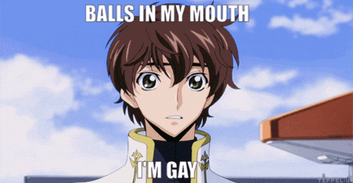 a picture of a boy with the caption balls in my mouth