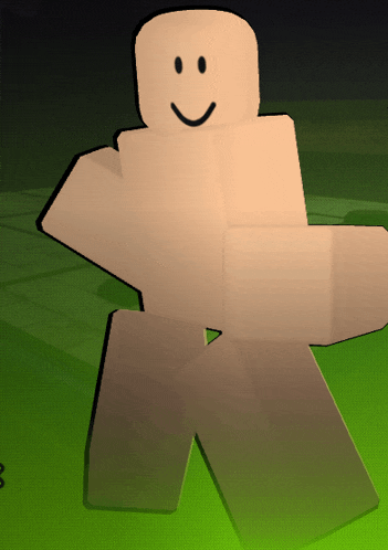 a cartoon character with a smiling face is standing on a green surface