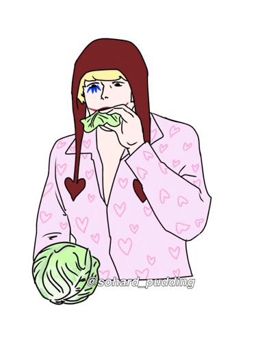 a drawing of a man holding a cabbage with the words sohard_pudding below it