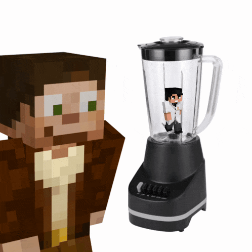 a blender has a minecraft figure inside of it