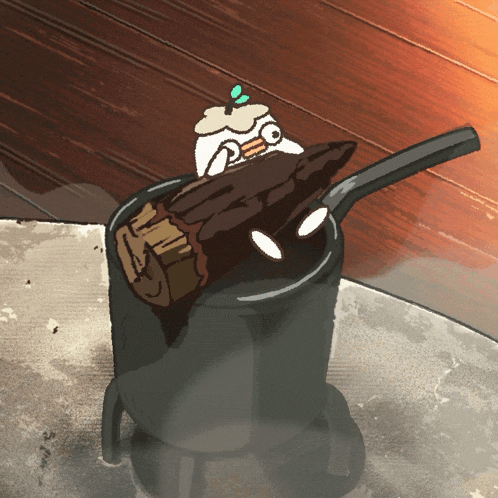 a cartoon drawing of a bird sitting on a log