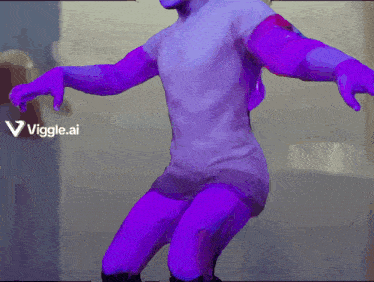 a man with purple pants and a white shirt has a viggle.ai logo on the bottom right