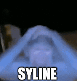 a person laying under a blanket with the word syline written on the bottom