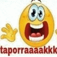 a cartoon smiley face with big eyes and a big mouth is giving a high five .