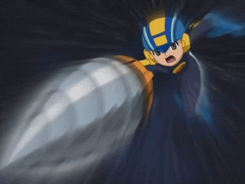 a cartoon character with the letter h on his helmet is flying through the air .